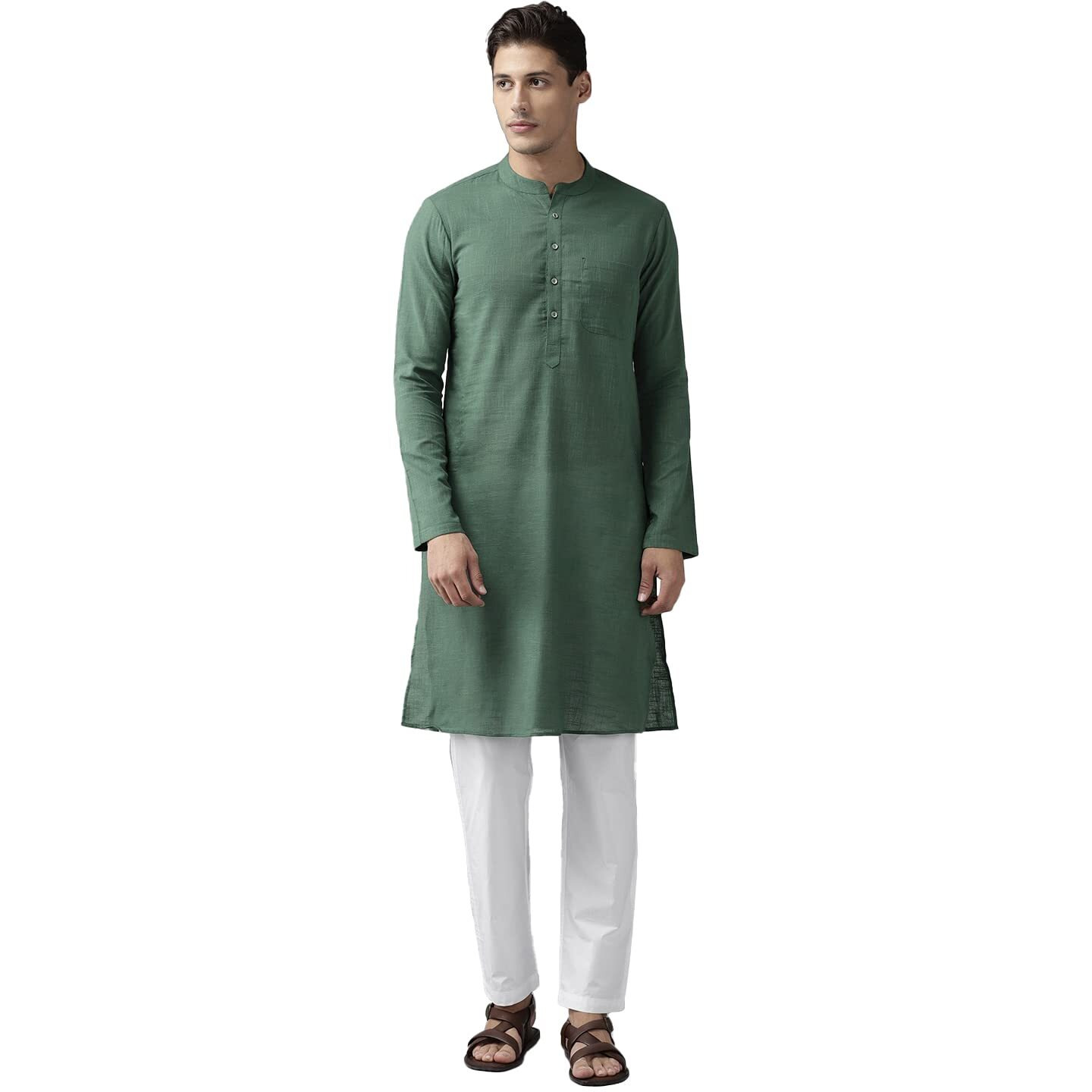 See Designs Men's Green Cotton Straight Kurta With Slub Effect - Sdkt1023L (L)