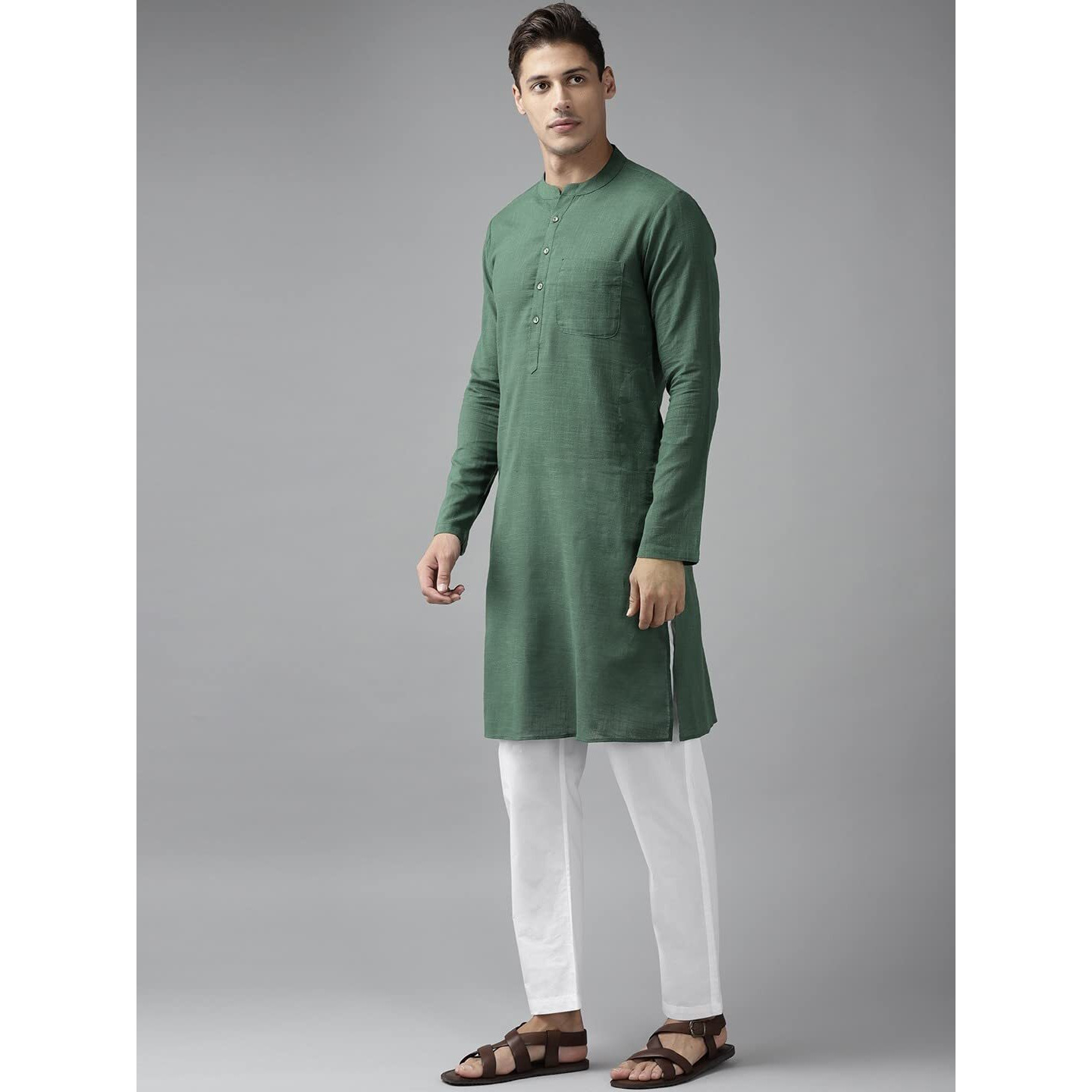 See Designs Men's Green Cotton Straight Kurta With Slub Effect - Sdkt1023L (L)