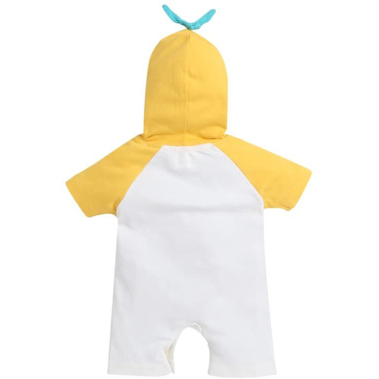 Bumzee White & Yellow Boys Half Sleeves Thigh Length Hooded Romper Age - 6-9 Months