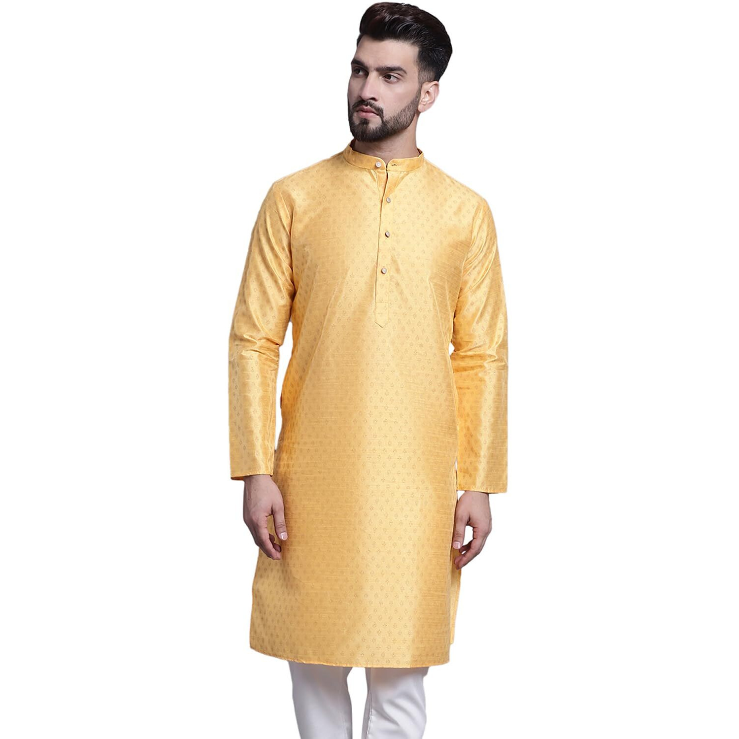 Sojanya (Since 1958 Men's Silk Blend Mustard Printed Only Long Kurta