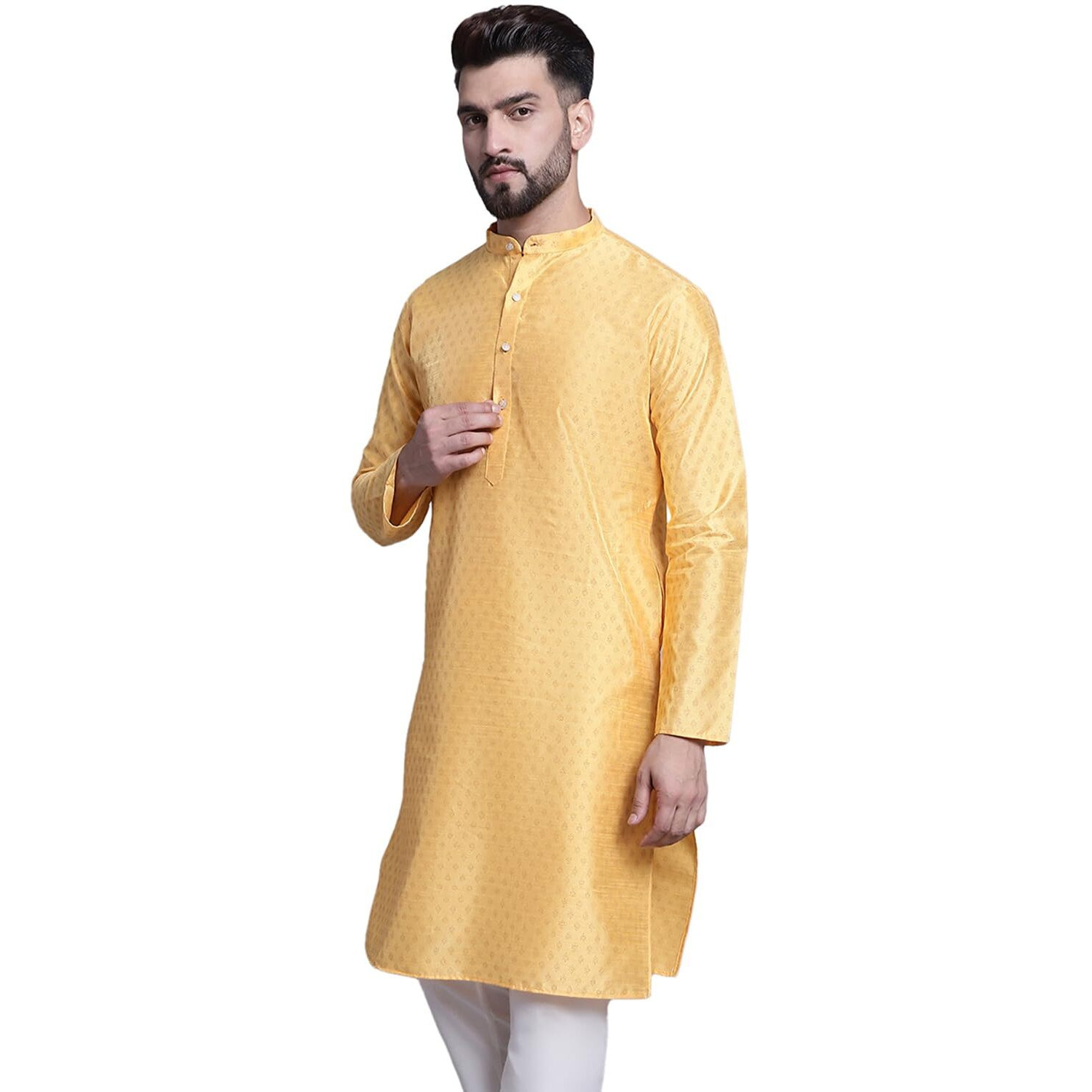 Sojanya (Since 1958 Men's Silk Blend Mustard Printed Only Long Kurta