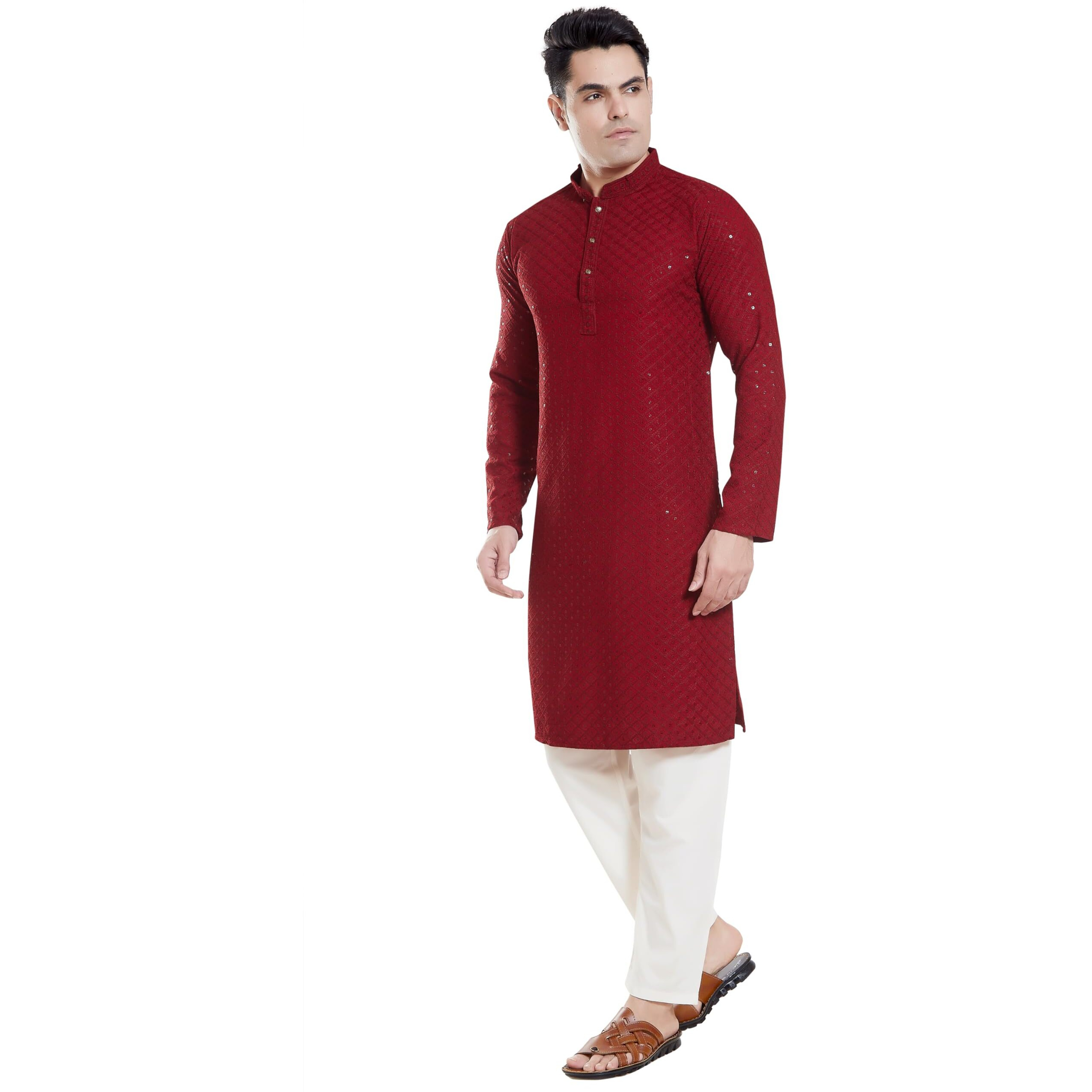 Divisive Men's Sequince Embroidered Cotton Blend Only Slim Fit Kurta (Dkrt131_Xxxl_Maroon)