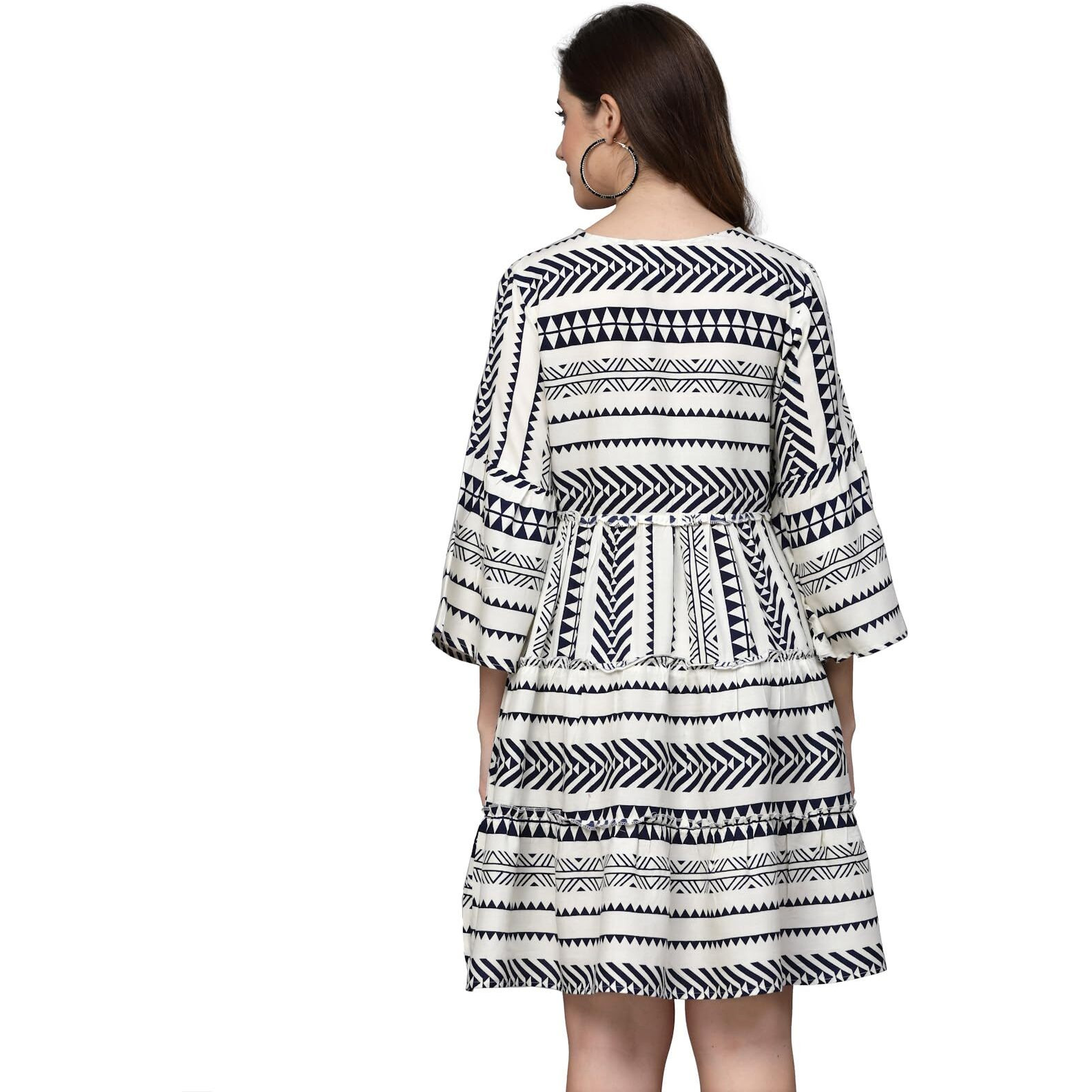 Stylum Women's Printed Rayon Tiered Dress (Drshannah38_Navy Blue, M)