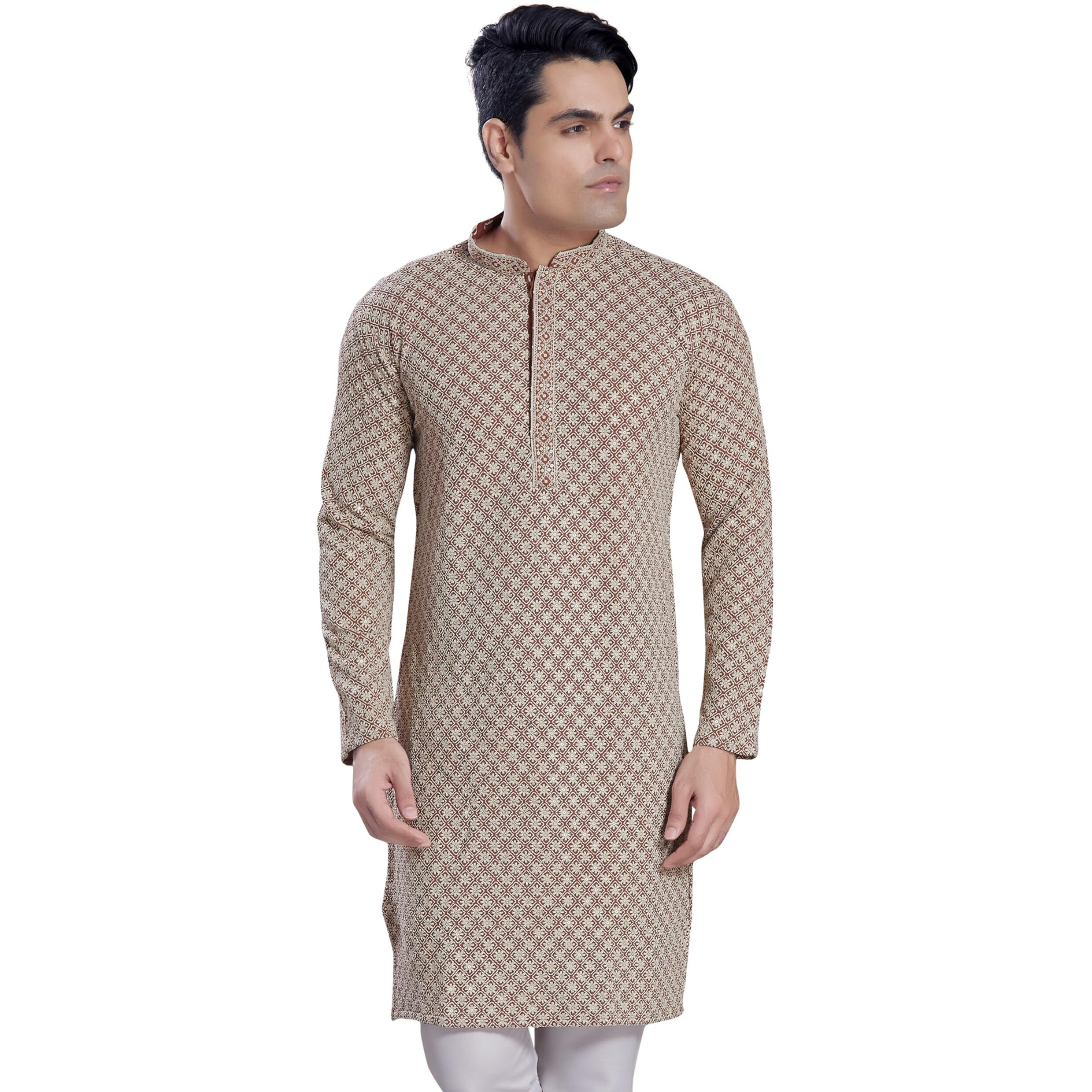 Divisive Men's Sequince Embroidered Cotton Blend Only Slim Fit Kurta (Dkrt612_S_Maroon)