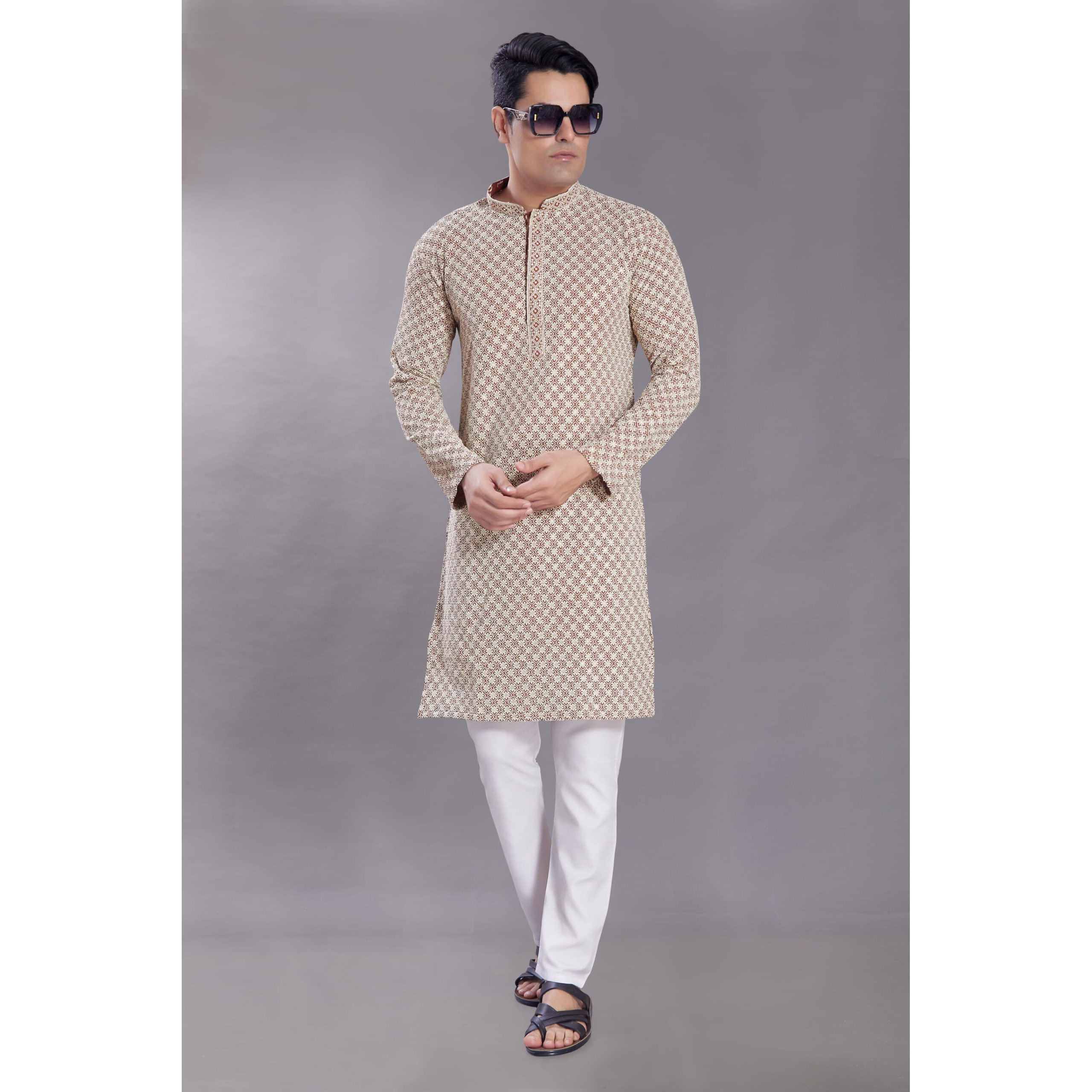 Divisive Men's Sequince Embroidered Cotton Blend Only Slim Fit Kurta (Dkrt612_S_Maroon)