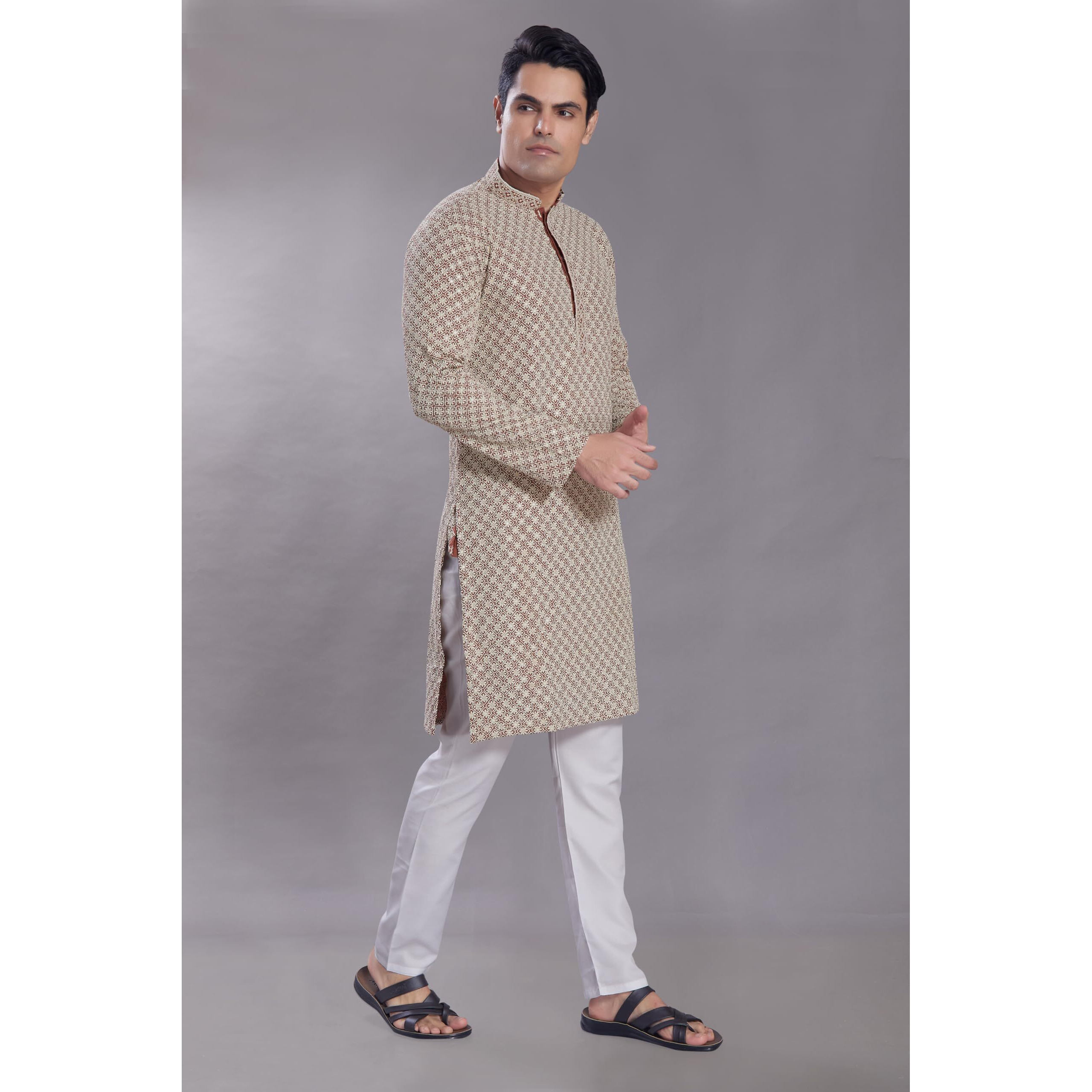 Divisive Men's Sequince Embroidered Cotton Blend Only Slim Fit Kurta (Dkrt612_S_Maroon)