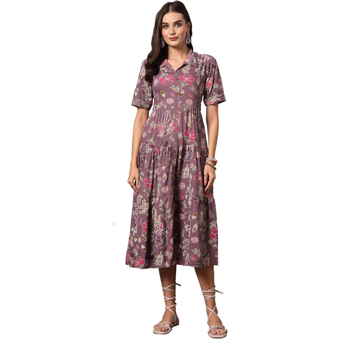 Stylum Women's Tropical Printed Rayon Tiered Dress (Drspurplesomil42_Purple, Xl)