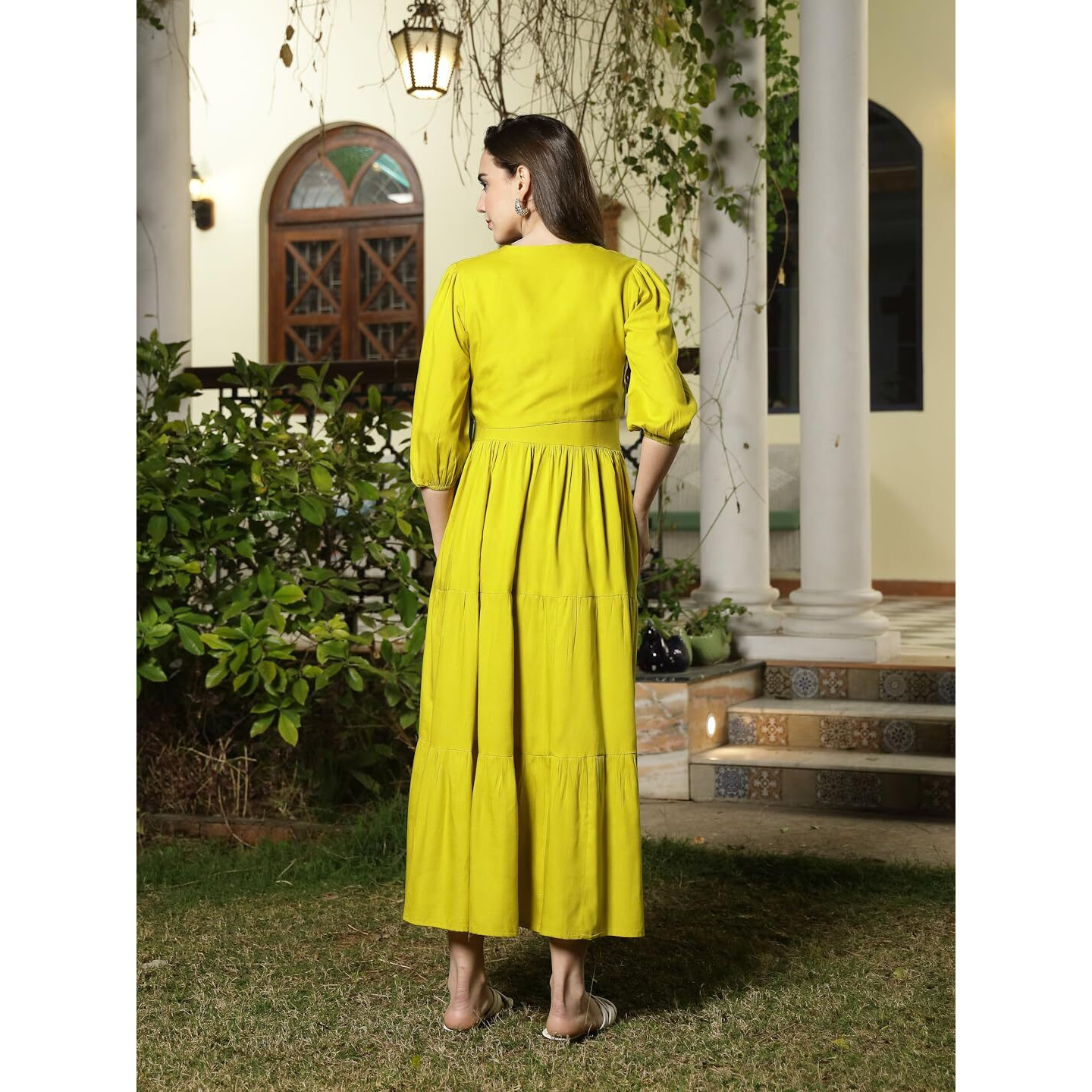 Stylum Women's Solid & Embroidered Rayon Tiered Dress With Jacket (Drscornkay34_Corn, Xs)