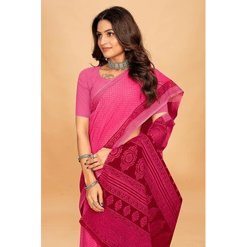 Tamaira Fashion Women's Floral Butti Printed Pure Cotton Mulmul Saree Without Blouse Piece(11497_Pink)