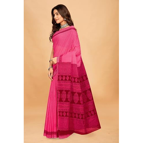 Tamaira Fashion Women's Floral Butti Printed Pure Cotton Mulmul Saree Without Blouse Piece(11497_Pink)