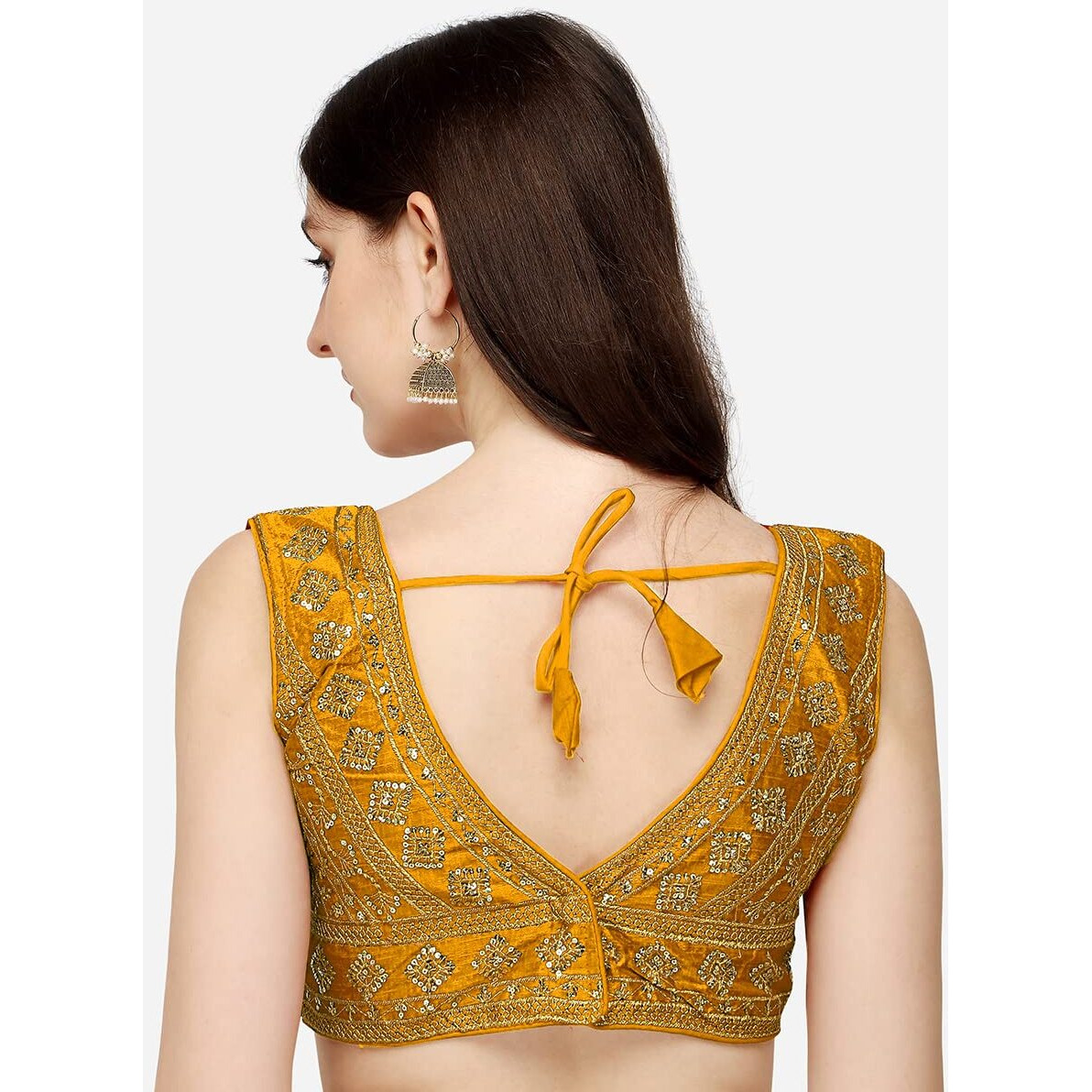 Vihu Fashion Women's Silk Embroidery Sequins Zari Work Readymade Saree Blouse