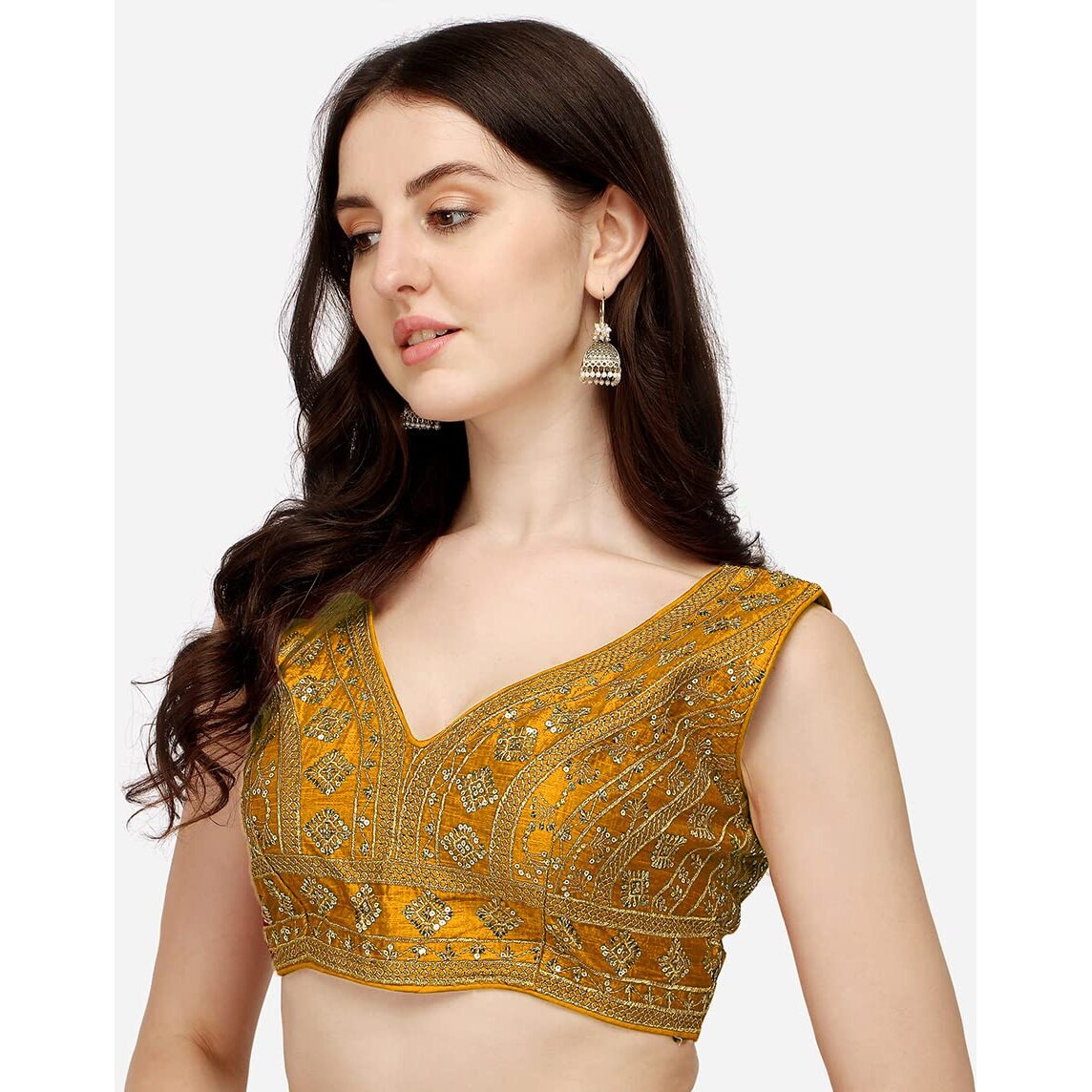 Vihu Fashion Women's Silk Embroidery Sequins Zari Work Readymade Saree Blouse