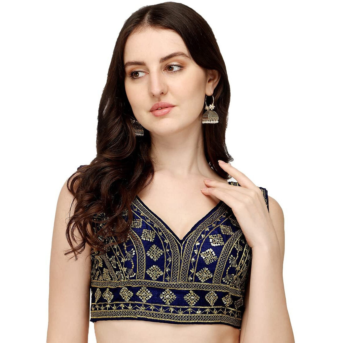 Vihu Fashion Women's Silk Embroidery Sequins Zari Work Readymade Saree Blouse
