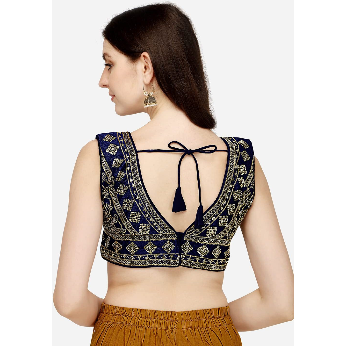 Vihu Fashion Women's Silk Embroidery Sequins Zari Work Readymade Saree Blouse