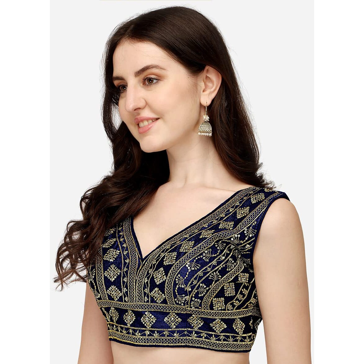 Vihu Fashion Women's Silk Embroidery Sequins Zari Work Readymade Saree Blouse
