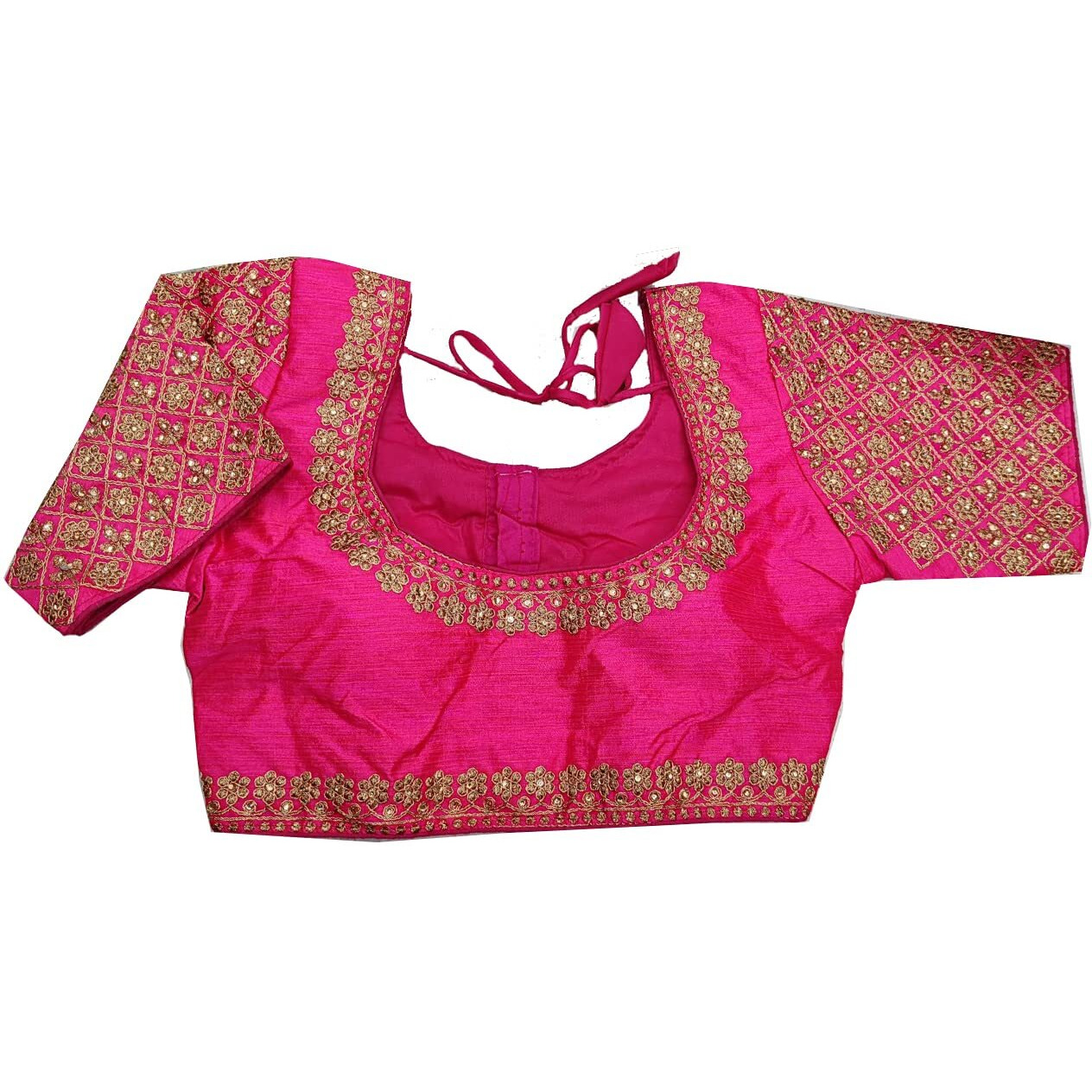 Vihu Fashion Women's Heavy Embroidery Handwork Half Sleeves Readymade Blouse