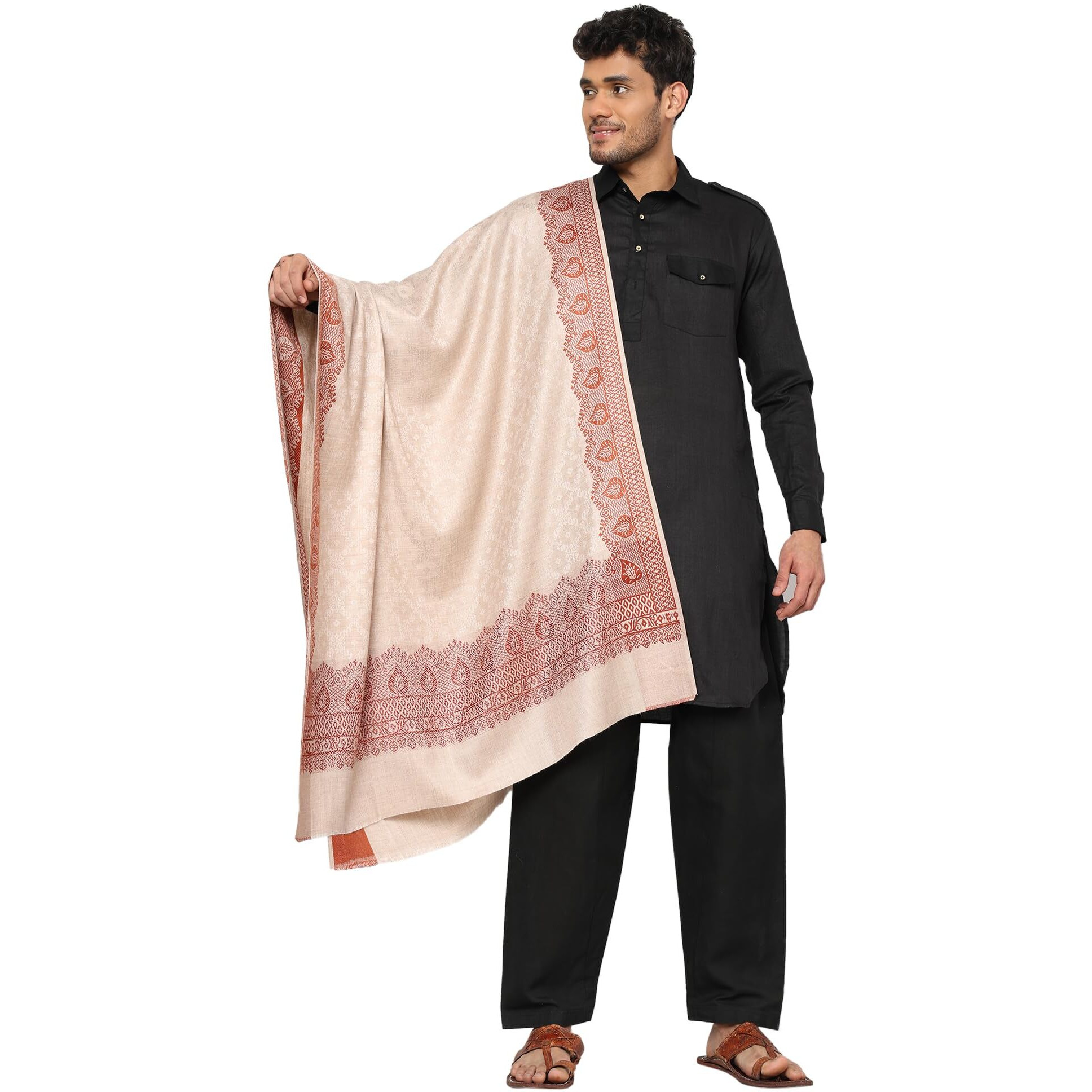 Weavers Villa Men's Woolen Lohi/Shawl (Ms-991, Light Beige), 112Cm X 225Cm