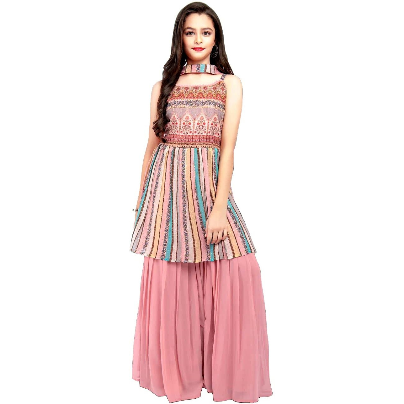 White Button New Latest Kids Sharara Suit For Girls Dress (11-12 Years)