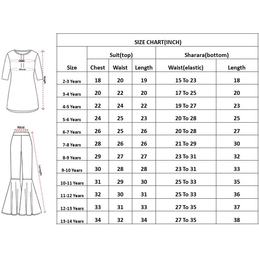 White Button New Latest Kids Sharara Suit For Girls Dress (11-12 Years)