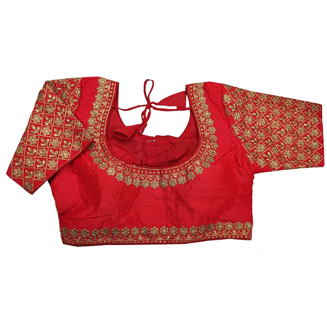 Vihu Fashion Women's Heavy Embroidery Handwork Half Sleeves Readymade Blouse