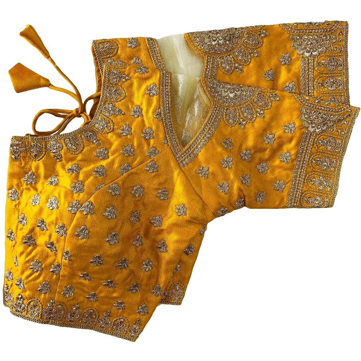 Vihu Fashion Women's Milan Silk Solid Half Sleeve Regular Blouse (Vf Gopika Yellow 38)