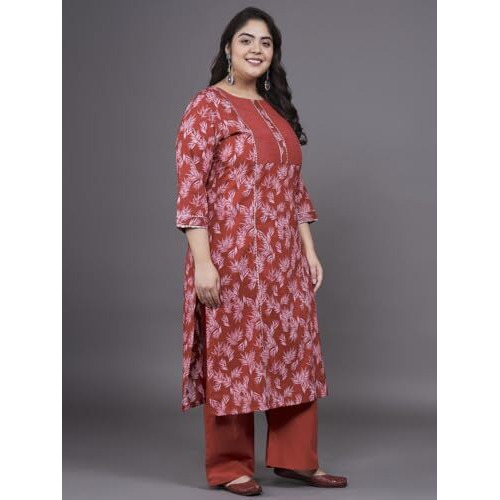 Tissu Women's Plus Size Maroon Printed Pure Cotton Kurta & Palazzo With Dupatta (T_688_Maroon_7Xl)