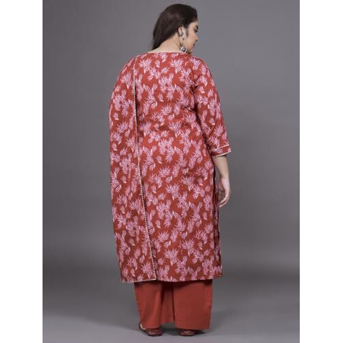 Tissu Women's Plus Size Maroon Printed Pure Cotton Kurta & Palazzo With Dupatta (T_688_Maroon_7Xl)