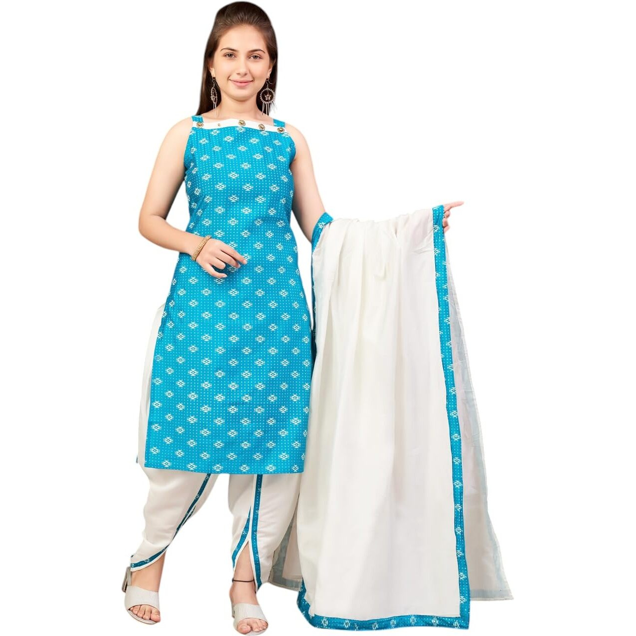 Aarika Girls Ethnic Wear Sea Green-Cream Colour Printed Silk Dhoti Kurta Set-8-15 Years (Dh-Tr-K-941)