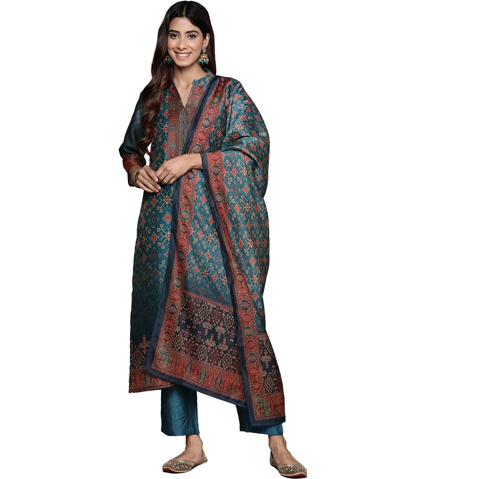 Varanga Women's Chanderi Regular Fit Casual Dress Kurta (Vskd32064_Blue