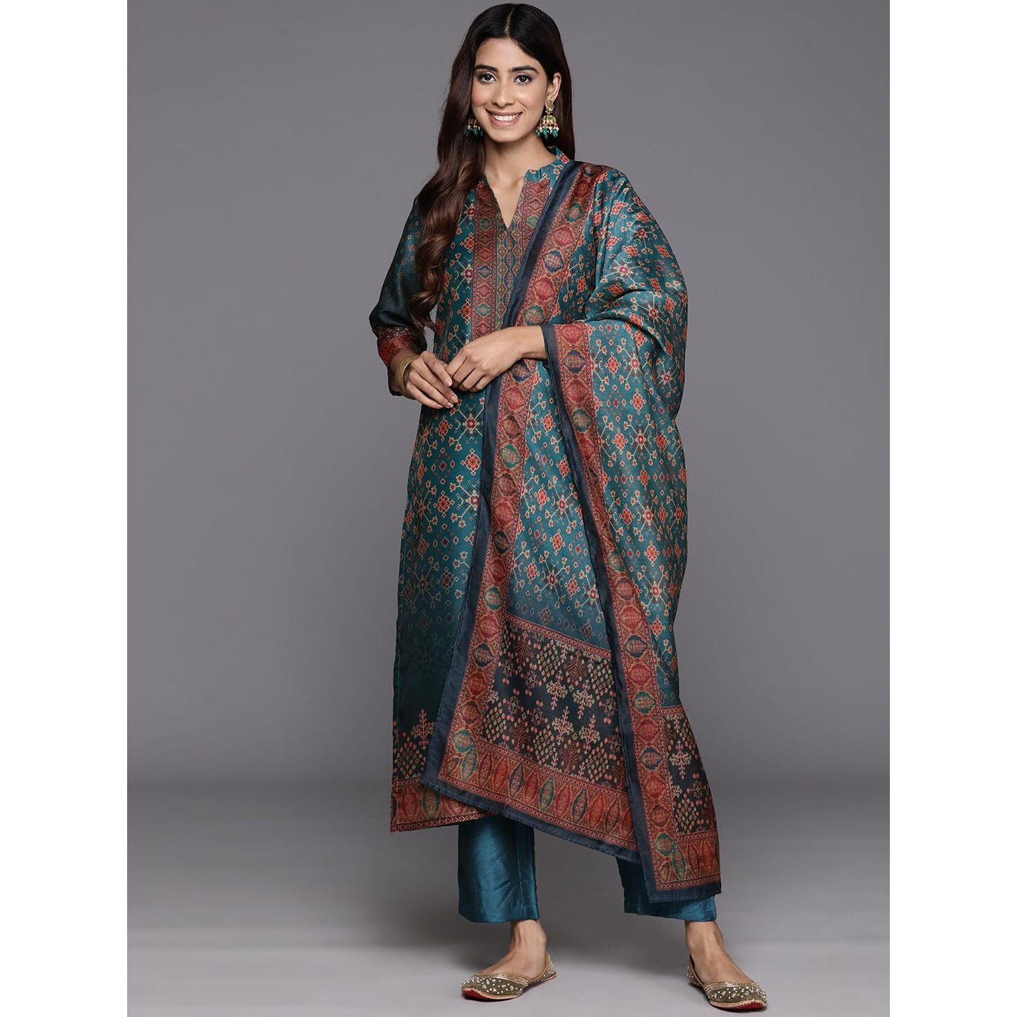 Varanga Women's Chanderi Regular Fit Casual Dress Kurta (Vskd32064_Blue