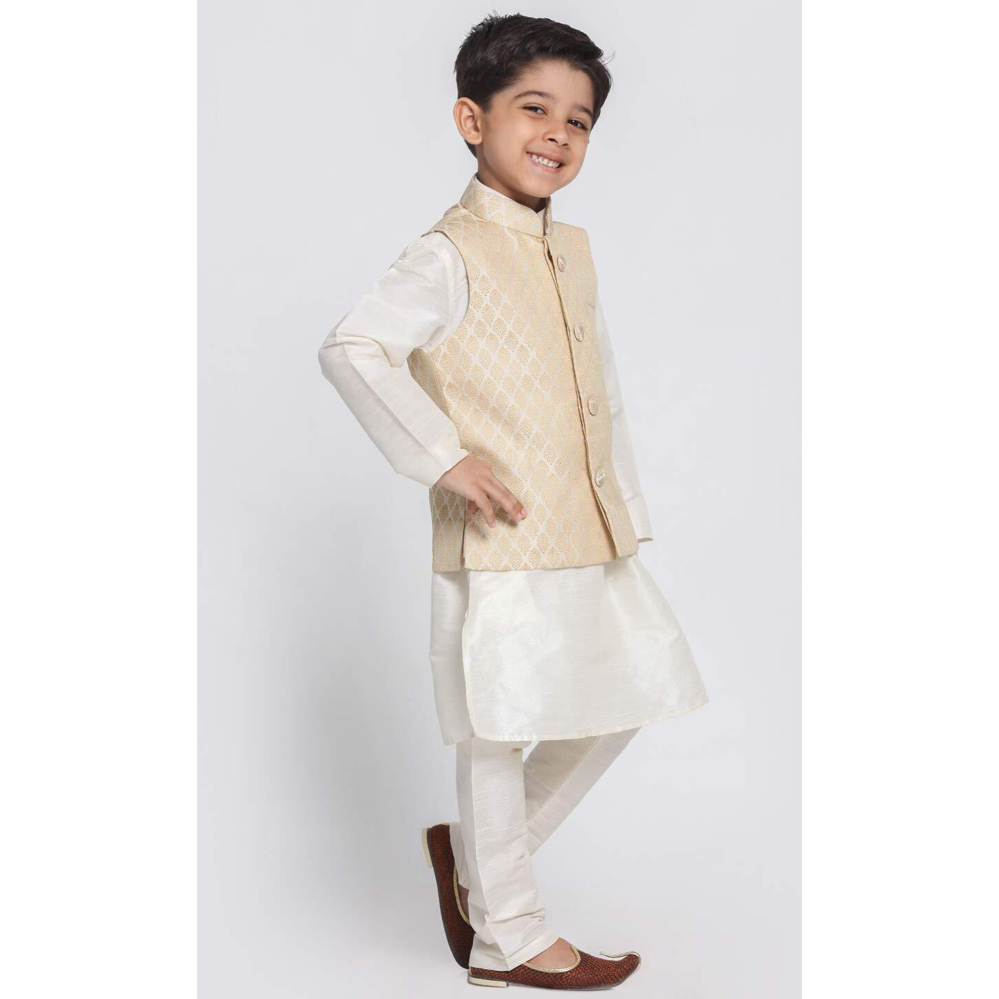 Jbn Creation Boys' Cream Silk Blend Kurta, Ethnic Jacket And Pyjama Set_Vasbj005Crnbkcr001Npcr_16