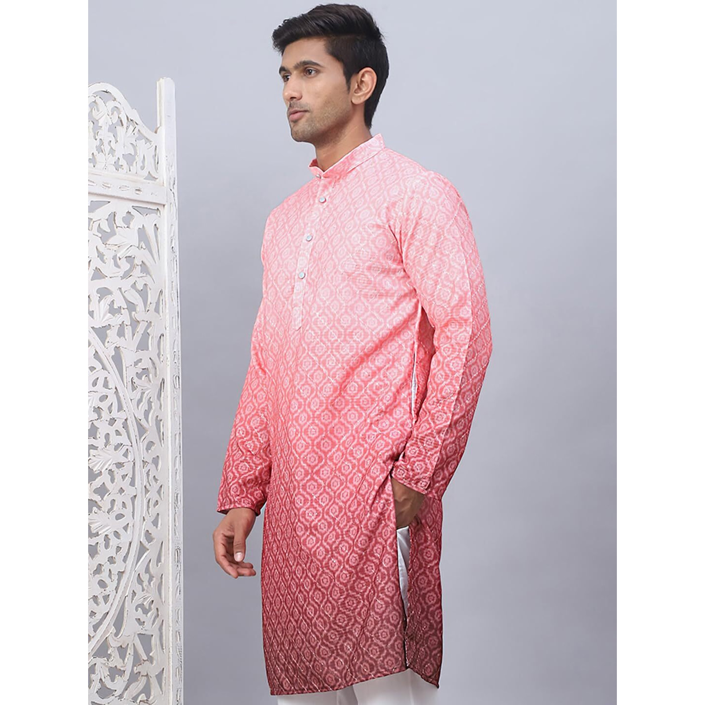 Jompers Coral Men's Ombre Pure Cotton Straight Kurta (Coral, Xxl)