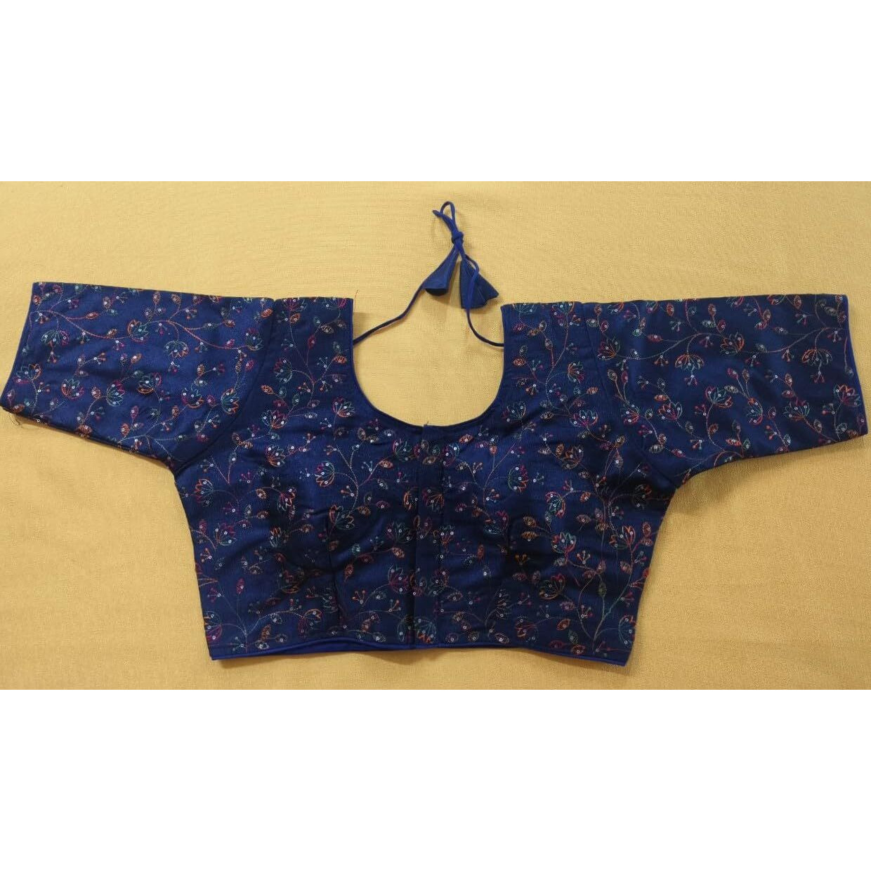 Vihu Fashion Women's Sequence Multi Embroidered U Neck Half Sleeve Readymade Saree Blouse Indian Ethnic Designer Stitched Women's Readymade Blouse Readymade Navy Blue Blouse For Women