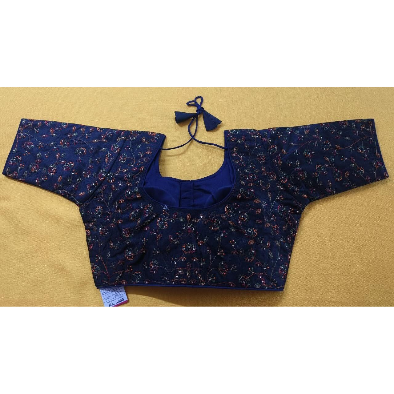 Vihu Fashion Women's Sequence Multi Embroidered U Neck Half Sleeve Readymade Saree Blouse Indian Ethnic Designer Stitched Women's Readymade Blouse Readymade Navy Blue Blouse For Women