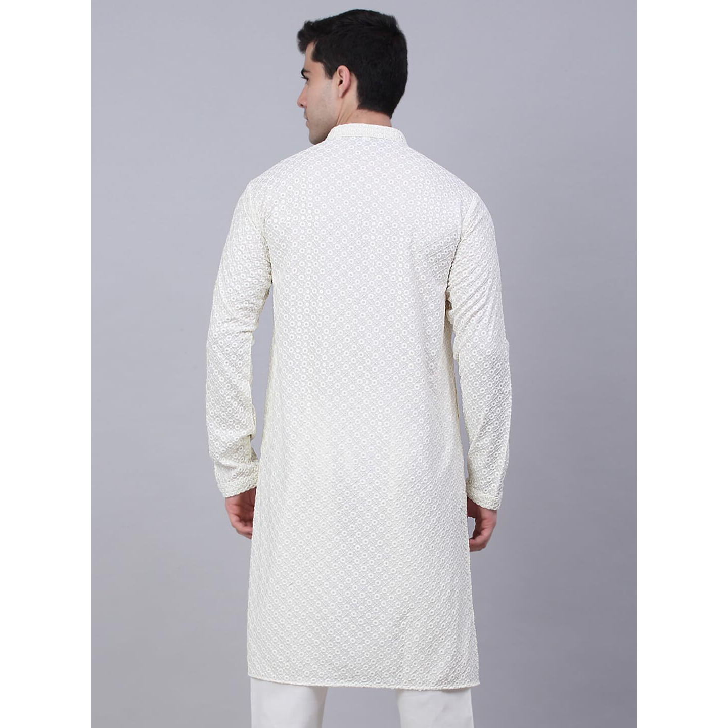 Jompers Men's Chikankari Embroidered And Sequence Kurtas (White, S)