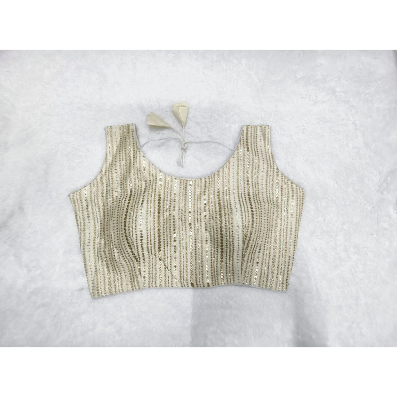 Vihu Fashion Women's Heavy Mono Banglory Embroidery Sleeveless Regular Blouse (Vf B103 Cream 38