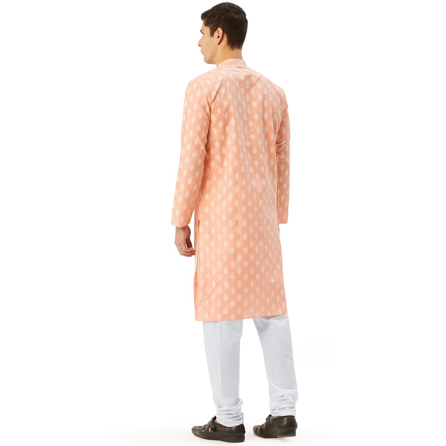 Jompers Men's Cotton Floral Printed Kurta Pyjama Set. (Peach, S)