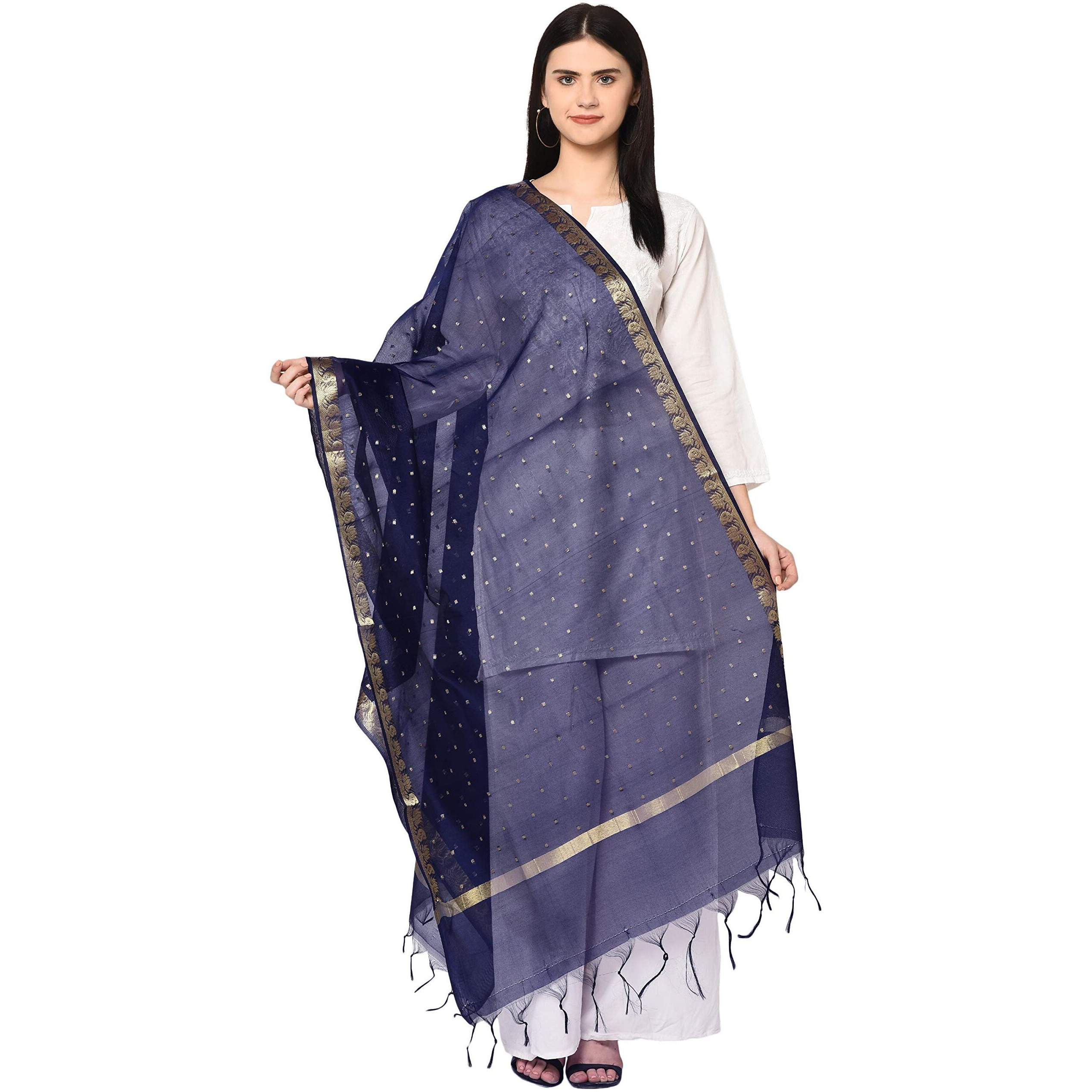 Weavers Villa Women's Banarasi Starred Poly Silk Dupatta (Blue, 2.25 M)
