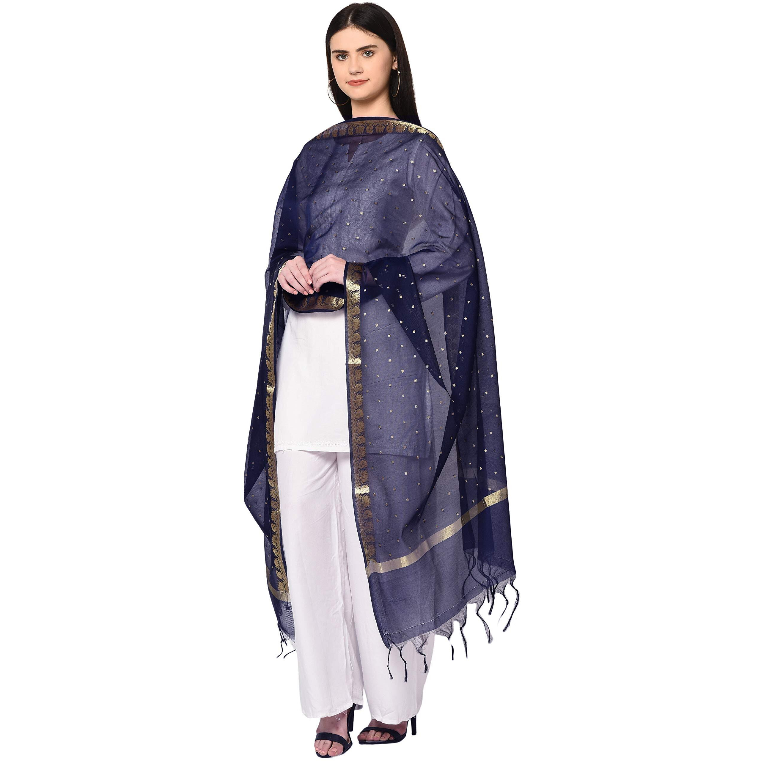 Weavers Villa Women's Banarasi Starred Poly Silk Dupatta (Blue, 2.25 M)