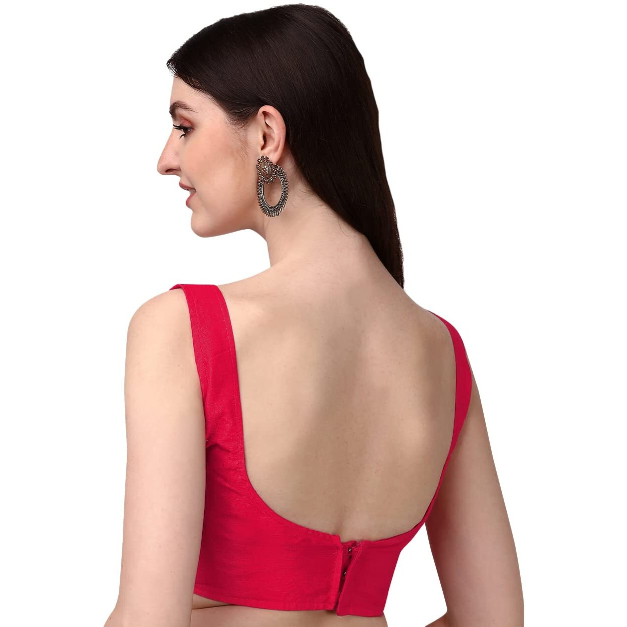 Vihu Fashion Sleeveless Pattern Readymade Blouse U Neck Choli (Red, 36)