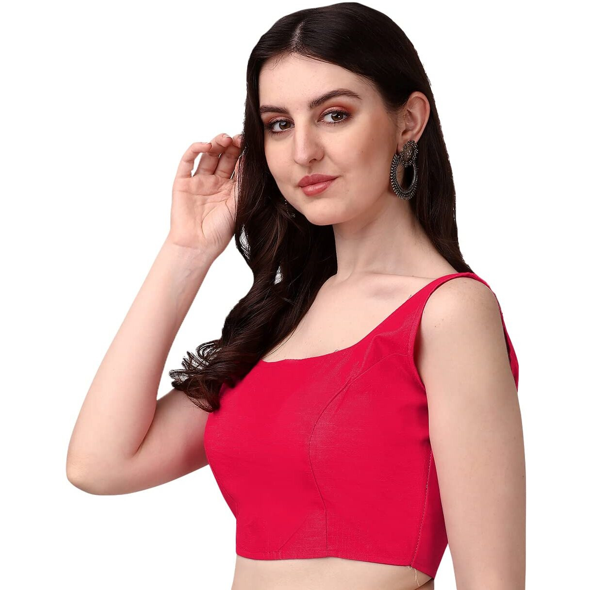 Vihu Fashion Sleeveless Pattern Readymade Blouse U Neck Choli (Red, 36)