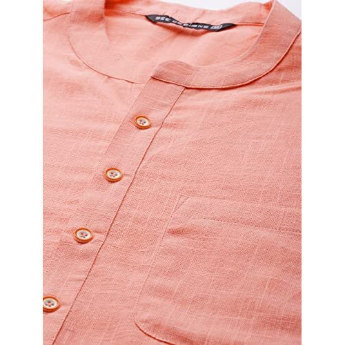 See Designs Men Peach Cotton Straight Kurta With Slub Effect With Pyjama - Sdkt101901Xl (Xl)