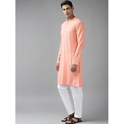 See Designs Men Peach Cotton Straight Kurta With Slub Effect With Pyjama - Sdkt101901Xl (Xl)