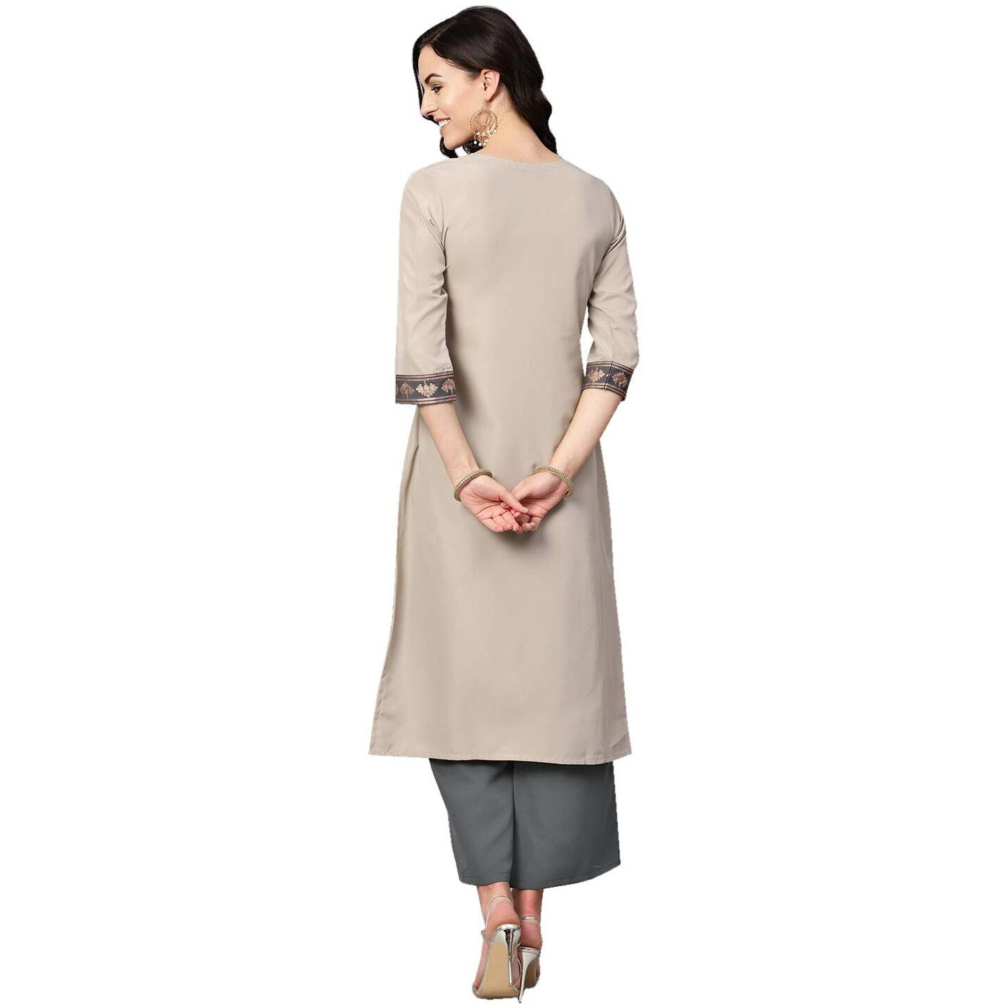 Ziyaa Women's Crepe Straight Fit Kurta (Zikucr2806-Xl_Beige_X-Large)