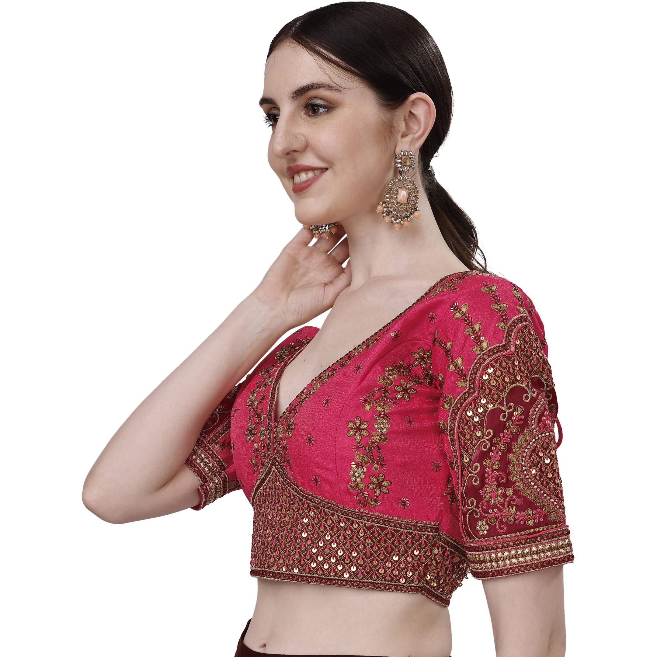 Vihu Fashion Embroidery Work Readymade Blouse (42, Rani)