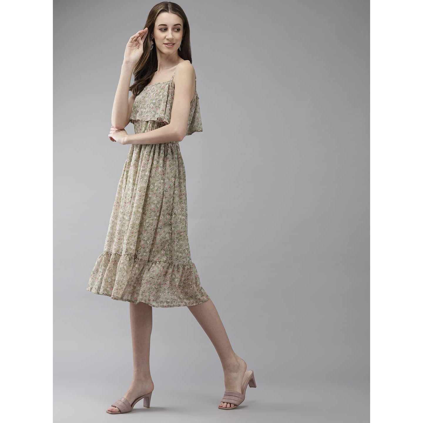 Aarika Women's Georgette Fit And Flare Knee-Length Dress (New_Md-W-2750_Green