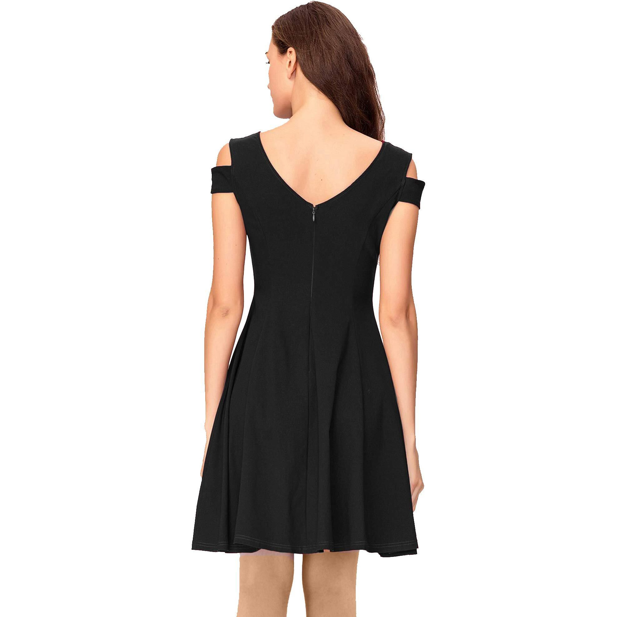 Addyvero V-Neck Sleeveless Cotton Blend Solid Fit And Flare Midi Women Dress (Black, S)
