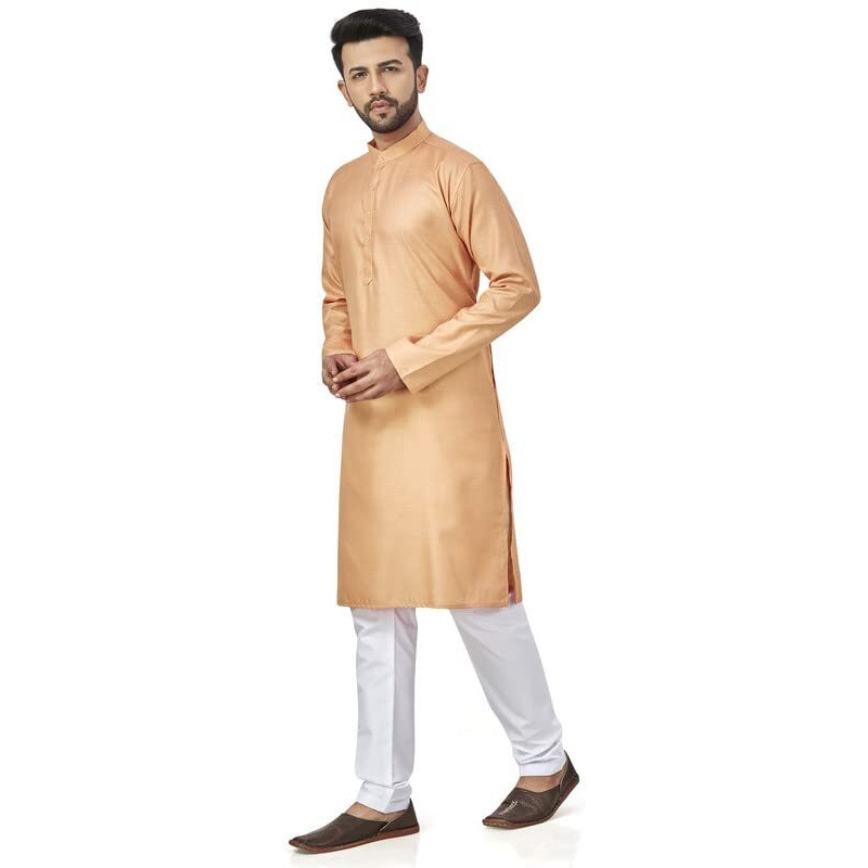 Be Active 100% Cotton Stylish Trendy Solid Pattern Full Sleeve Comfortable Men's Kurta Pyjama Set Gives Rich Look Rfsk0001_35_Set_L Dark Peach