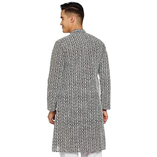 Be Active Men's Traditional Embroidered Lucknowi Full Sleeves Kurta || Cotton Kurta For Men || Men Kurta For Wedding || Kurta For Men (Rfsk0013-Kr 4 L) Grey