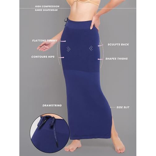 Clovia Women's Petticoat Style Saree Shapewear With Drawstring/Naada (Sw0048P08_Navy Blue_S)
